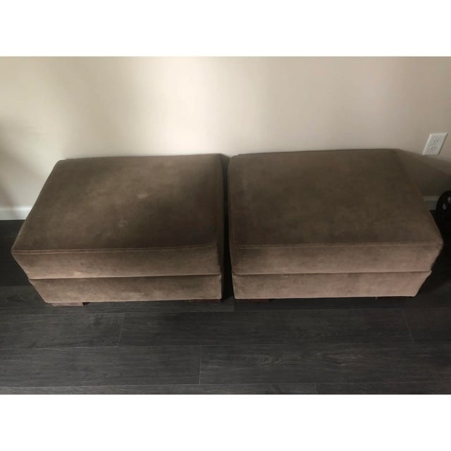 Set of 2 Restoration Hardware Maxwell Cafe Vintage Velvet Lux Ottomans For Sale - Image 9 of 12
