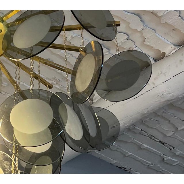 Large Chandelier in Brass with Smoked Murano Glass Discs For Sale - Image 6 of 9