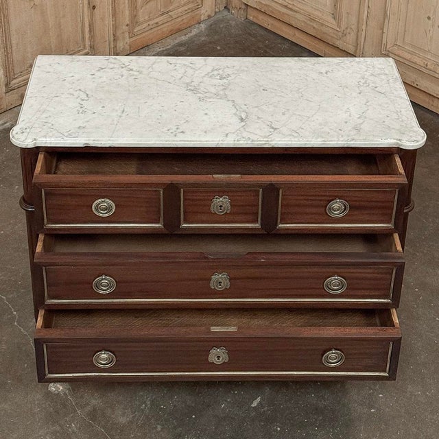 Antique French Louis XVI Mahogany Commode With Carrara Marble For Sale - Image 11 of 15