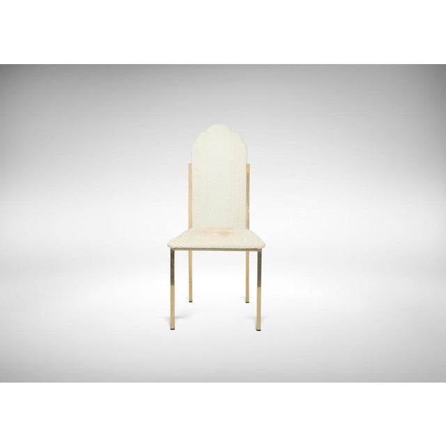 Alain delon for maison jansen, 8 ad 026 chairs, 1970s. Structure in gilded metal, seat and back in fabric, bear label with...