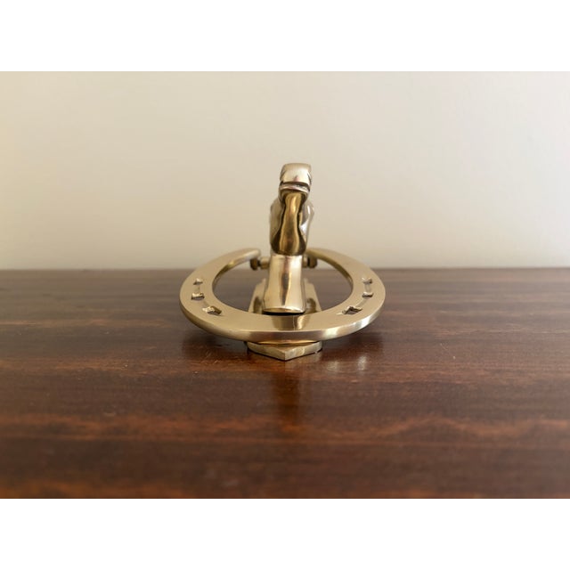 Late 20th Century Vintage Equestrian Cast Brass Horse Head Horseshoe Door Knocker For Sale - Image 5 of 11