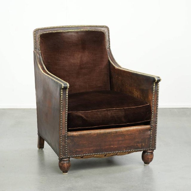 Art Deco Armchair in Velour and Decorative Nails For Sale - Image 15 of 15