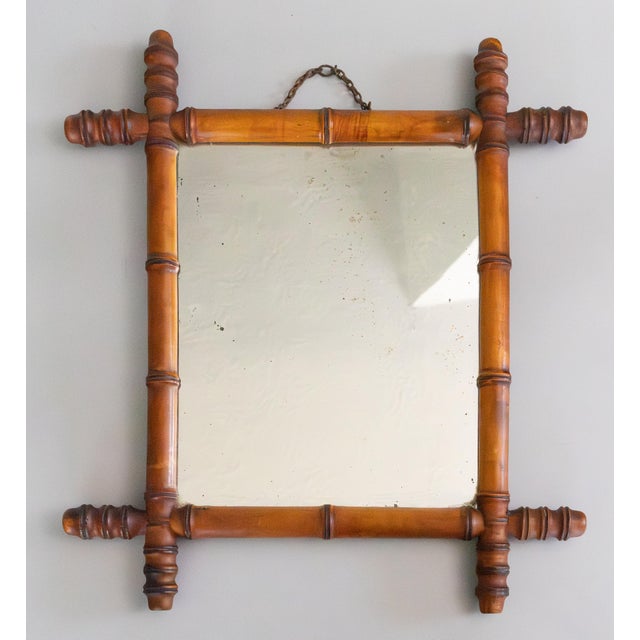 Brown Antique French Faux Bamboo Carved Mirror For Sale - Image 8 of 8