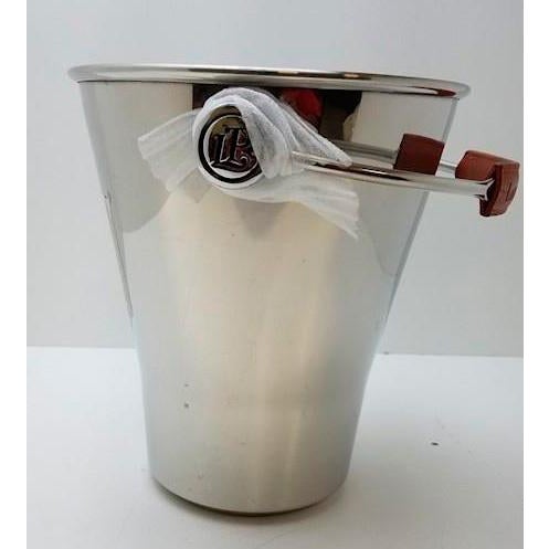Mid-Century Modern Late 20th-Century Laurent-Perrier Champagne Stainless Steel Wine Bucket With Leather Handle For Sale - Image 3 of 8