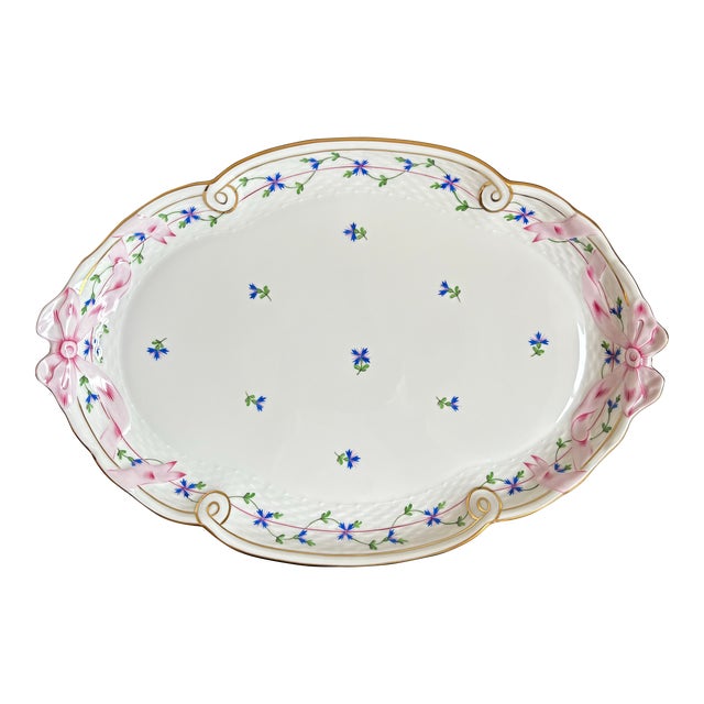 Herend Blue Garland Porcelain Ribbon Tray For Sale