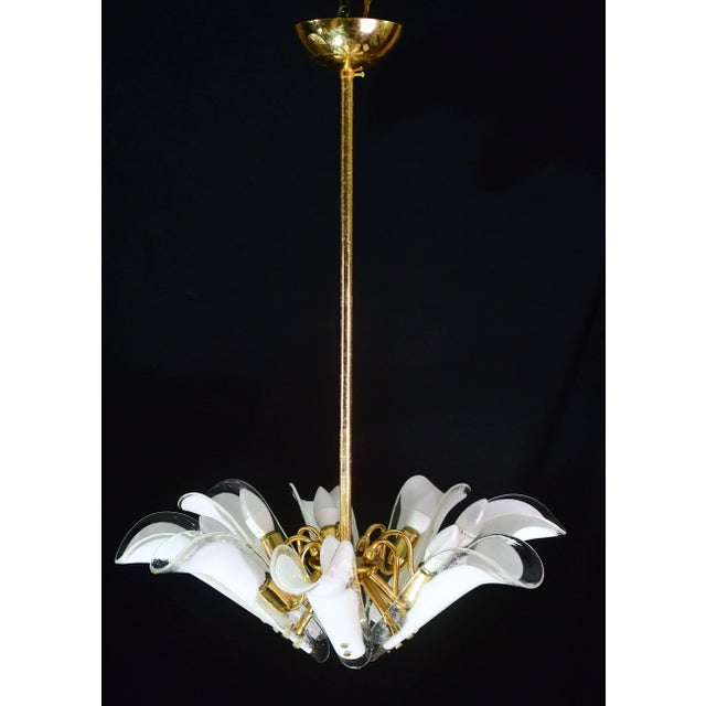 1970s Murano White Glass Petal Chandelier For Sale - Image 14 of 14