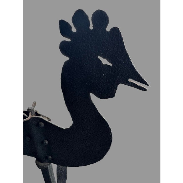 Early 20th Century Primitive Wrought Iron Country Folk Art Figural Rooster Weathervane For Sale - Image 4 of 12