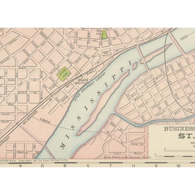 19th Century Antique Map of St. Paul and Minneapolis The Twin Cities by Ran McNally, 1899 For Sale - Image 5 of 12