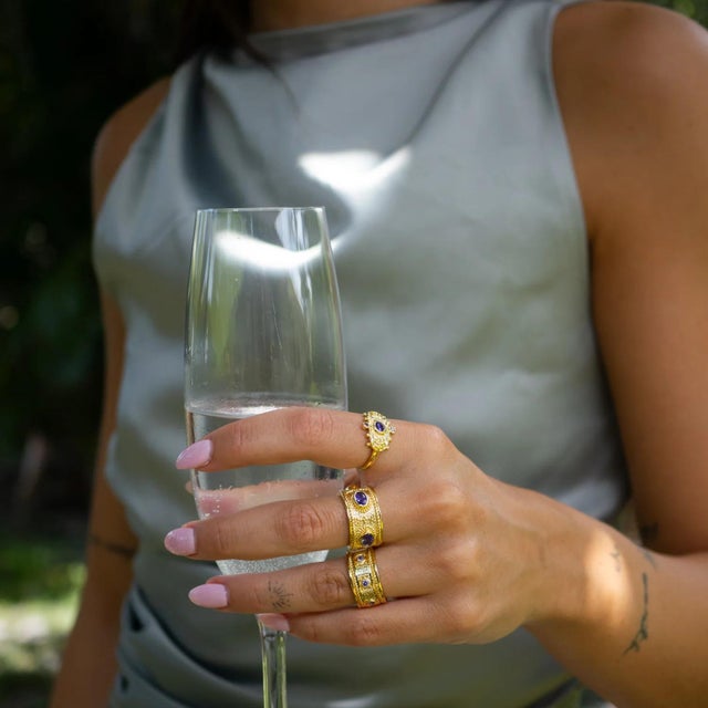 Goddess Cleopatra Amethyst & Gold Adjustable Ring, Size 4 For Sale - Image 4 of 6