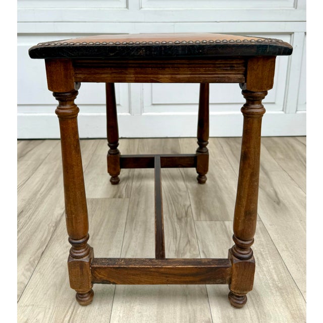 Wood Early 1900s Wood Side Table With Leather Top & Nailhead Trim For Sale - Image 7 of 12