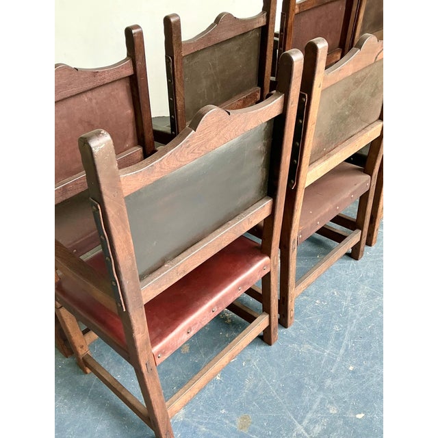 Vintage Spanish Leather and Wood Armchairs - Set of 6 For Sale - Image 10 of 14