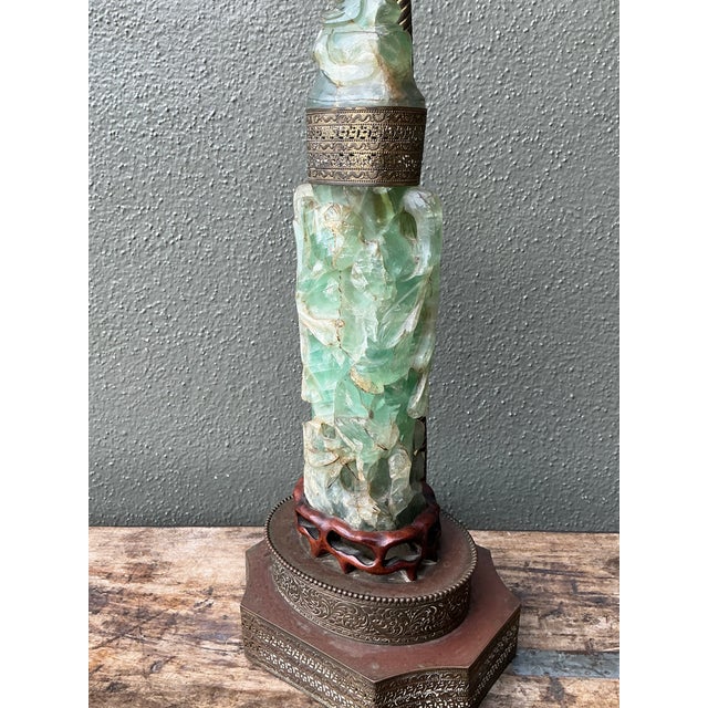 Wood Vintage Asian Carved Jadite Lamp For Sale - Image 7 of 12
