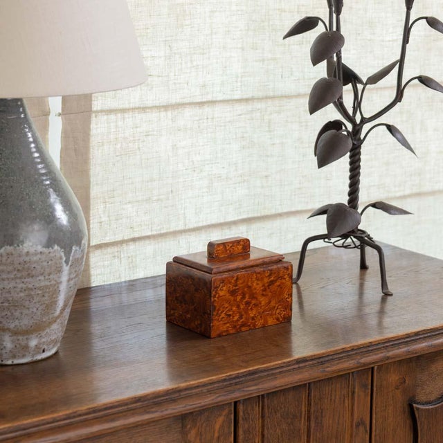 Art Deco decorative wood box from France, 1930s. Rectangular wood box and lid with painted burl wood pattern. Original...