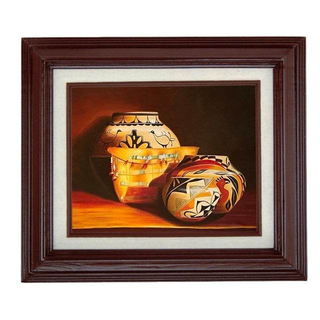 Late 20th Century Late 20th Century Original Painting Acoma Pottery and Medicine Bag Southwest Art For Sale - Image 5 of 7