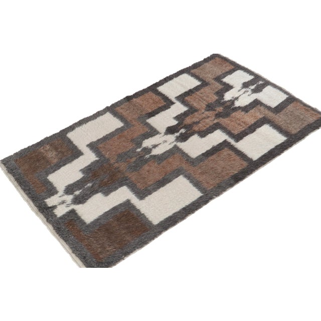 Tribal 1950s Vintage Tulu Shag Rug in Brown, Gray & White Geometric Pattern For Sale - Image 3 of 7