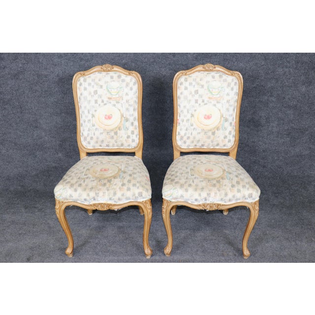 1960s Set 6 Light Beechwood Louis XV Style Carved Dining Side Chairs For Sale - Image 5 of 13