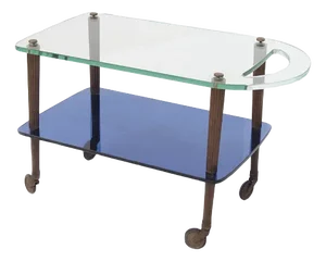 Fontana Arte Blue Glass Wood and Brass Serving Trolley