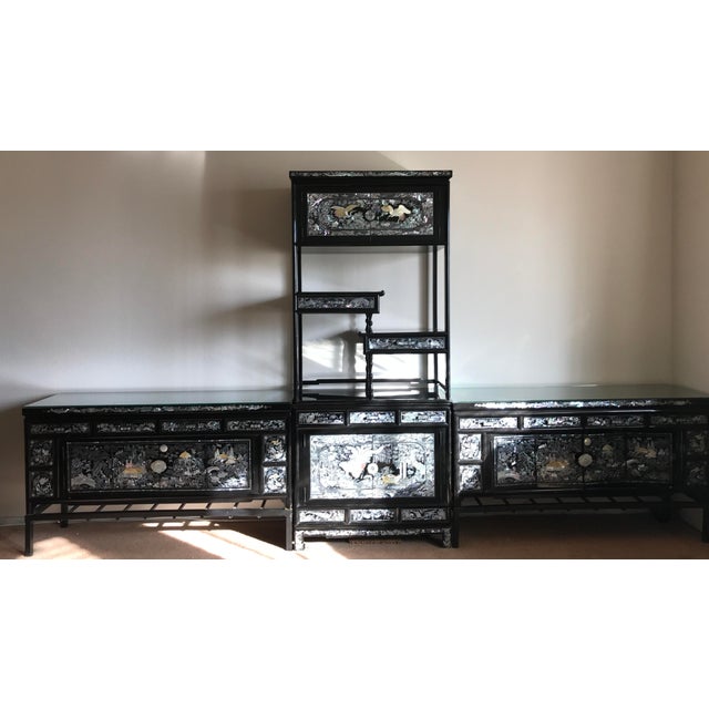 Black 1970s Mother-of-Pearl Ornamented Black Lacquer Furniture For Sale - Image 8 of 9