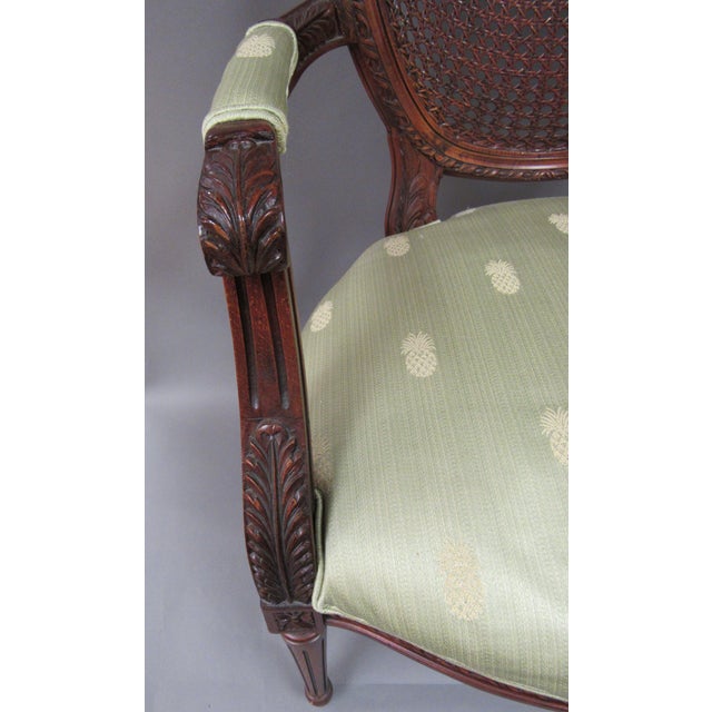 Vintage Fairfield Louis XVI Style French Upholstered Cane Back Bergere