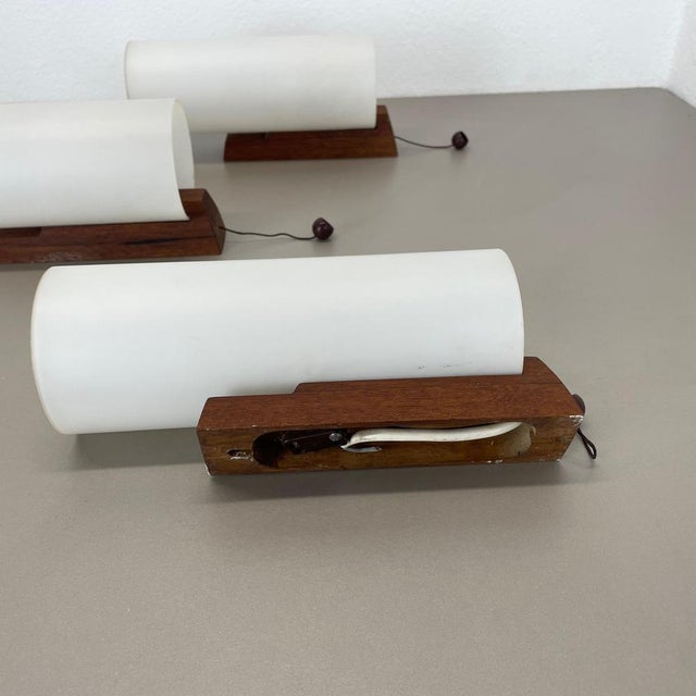 Vintage Satin White Glass and Teak Wall Lights, 1960s, Set of 2 For Sale - Image 15 of 18