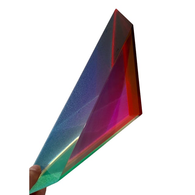 Vasa Velizar Mihich, Hand Signed Dated 1993 Colorful Acrylic Vasa Laminated Lucite Triangle Sculpture, 1993 For Sale - Image 18 of 18