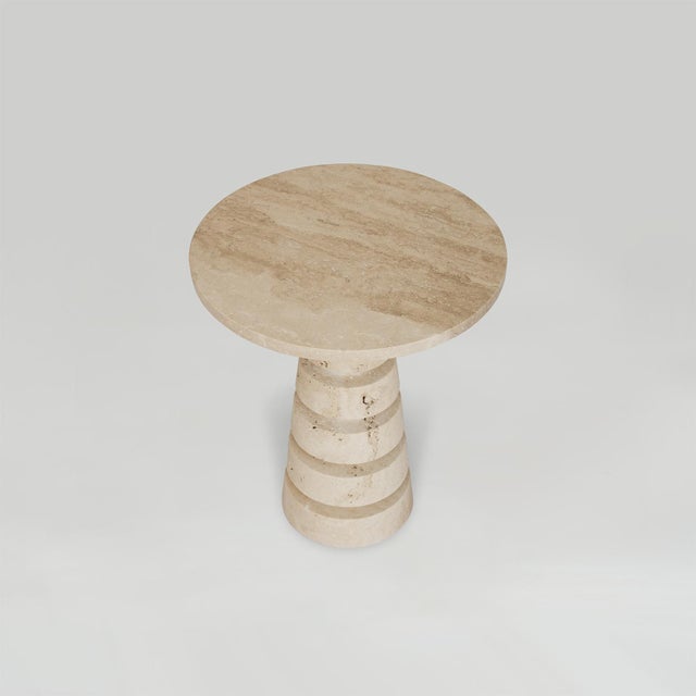 Contemporary Travertine Layered Cone Side Table by Kiwano Concept For Sale - Image 3 of 7