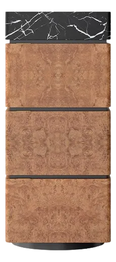 Three Columns Chestnut Burl Wood Cabinet with Black Marble Top by Ultramobili