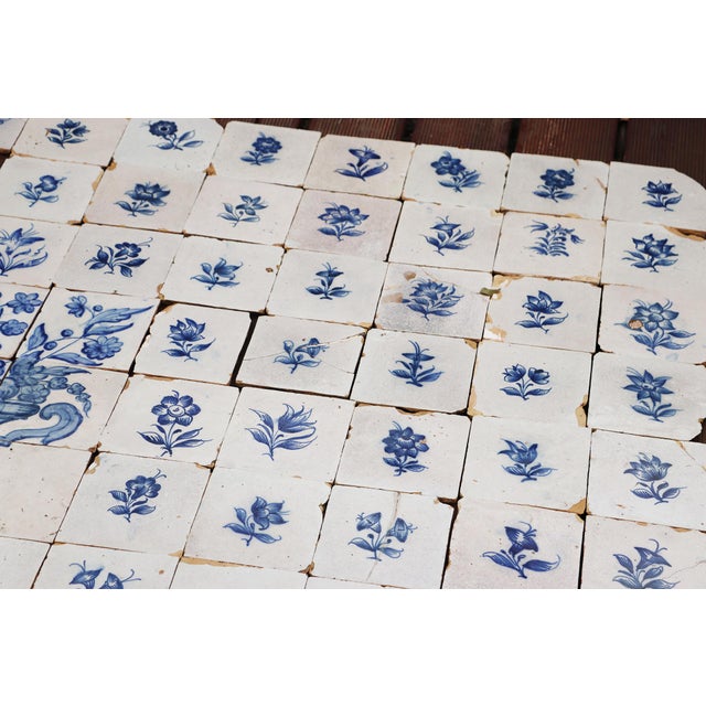 Antique Large Tiles Mural Panel, Blue & White Flowers and Vases, Portuguese, 18th Century For Sale - Image 11 of 18