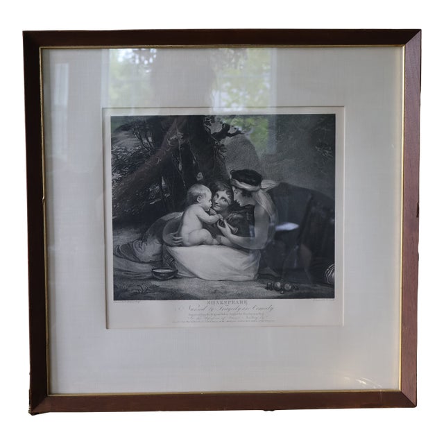 Antique 1803 Boydell “Shakespeare Nursed by Tragedy and Comedy” Stipple Engraving—Framed For Sale
