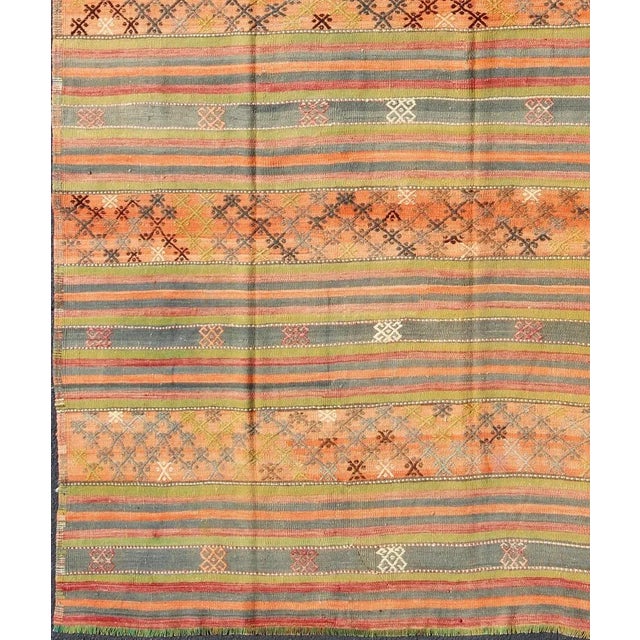 Tribal Colorful Vintage Embroidered Kilim With Stripe's and Geometric Motifs 6' X 12 For Sale - Image 3 of 11