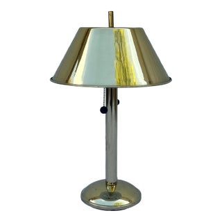 Mid-Century Brass Lamp With Brass Shade For Sale