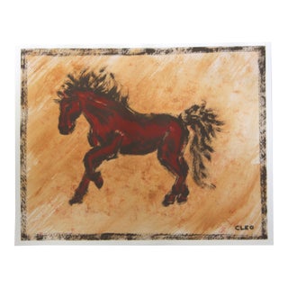 Expressionist Horse Abstract Landscape Dark Brown Tan Burnt Orange Original Painting Cleo Plowden For Sale