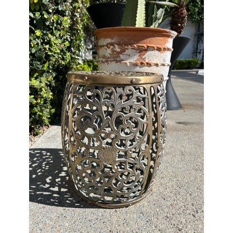 Brass Vintage Pierced Brass Stool With Ornate Filigree Design For Sale - Image 8 of 14