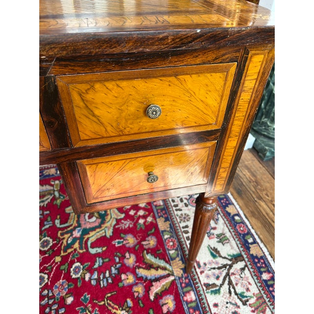 Neoclassical Mixed Wood Marquetry Italian Antique Writing Desk For Sale - Image 11 of 14