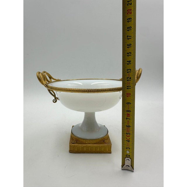19th Century Opaline Cup in Gilded Bronze Frame, Opaque Blown Glass called Milk-Paline For Sale - Image 6 of 12