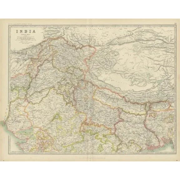 Paper Antique Map of India Northern by Johnston, 1909 For Sale - Image 7 of 7