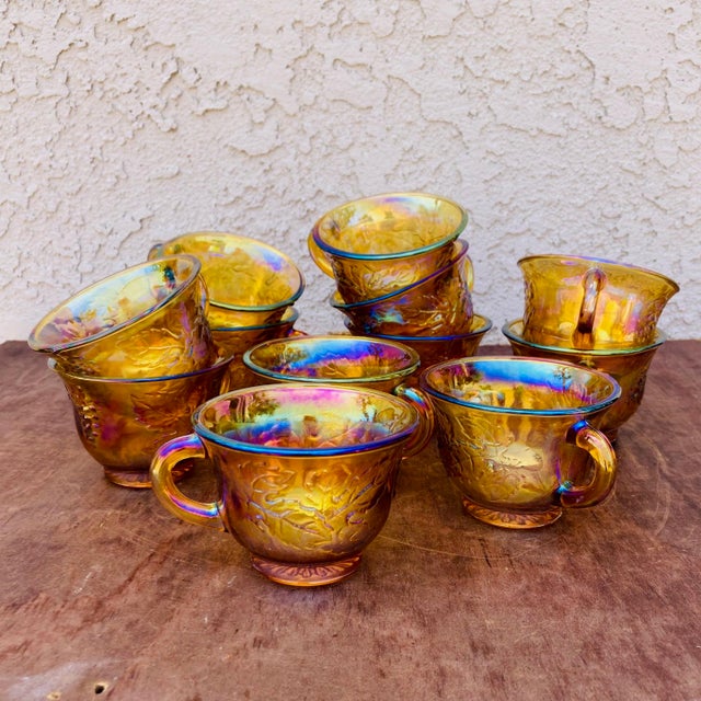 Mid Century Carnival Glass Punch Bowl Set- 25 Pieces For Sale - Image 11 of 12