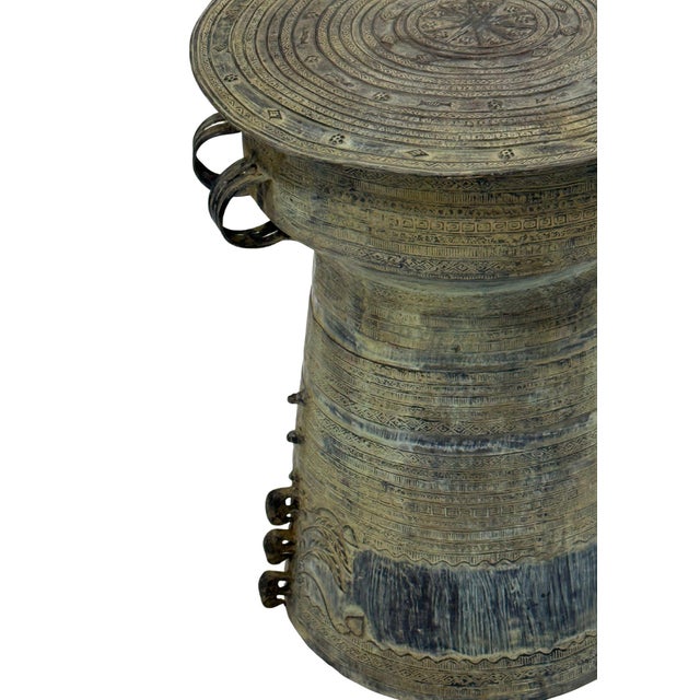 Brown Cast Bronze Rain Drum With Elaborate Detail Patina Finish For Sale - Image 8 of 11