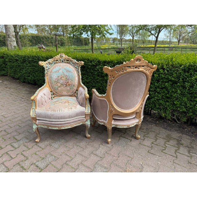1940 French Louis XVI Pastel Beech Sofa Set - 3 Pc For Sale - Image 16 of 18