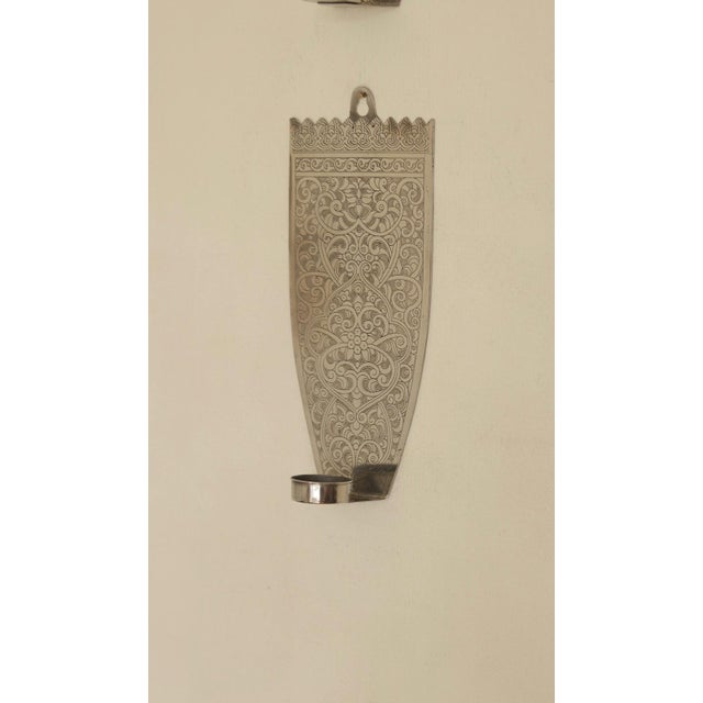 Modern Vintage Engraved Pewter Sconces, Set of 2 For Sale - Image 3 of 16