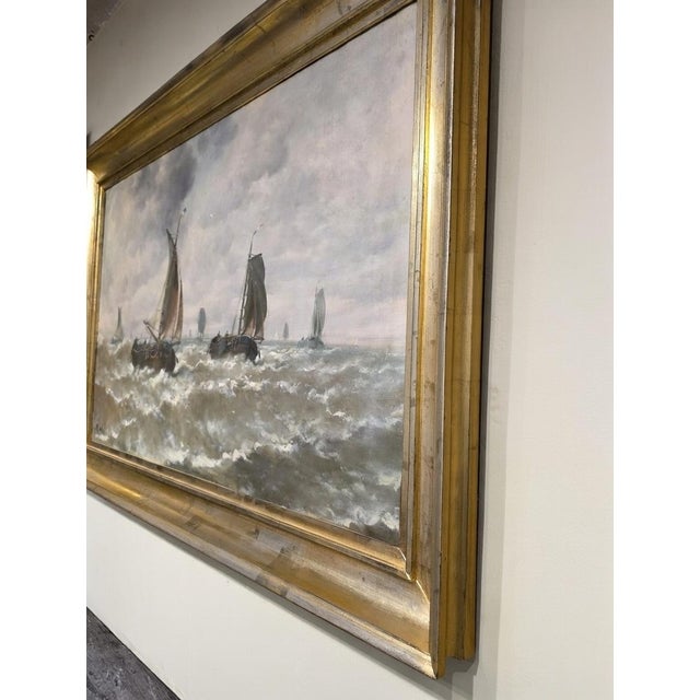 Dutch Artist, Boats at Sea, 1800s, Oil on Canvas For Sale - Image 5 of 14