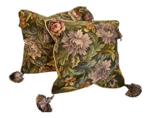 English Traditional Pillows Constructed of Antique Fabric - a Pair