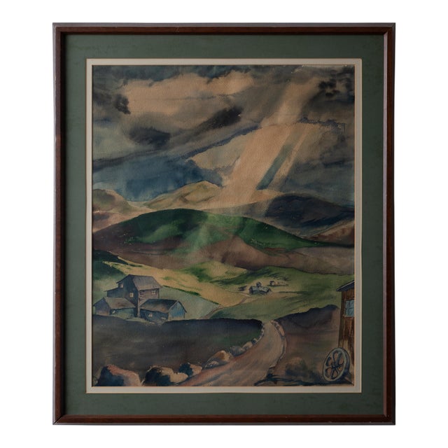 Icelandic Countryside, Watercolor by Thomas B. Gay C. 1943 For Sale