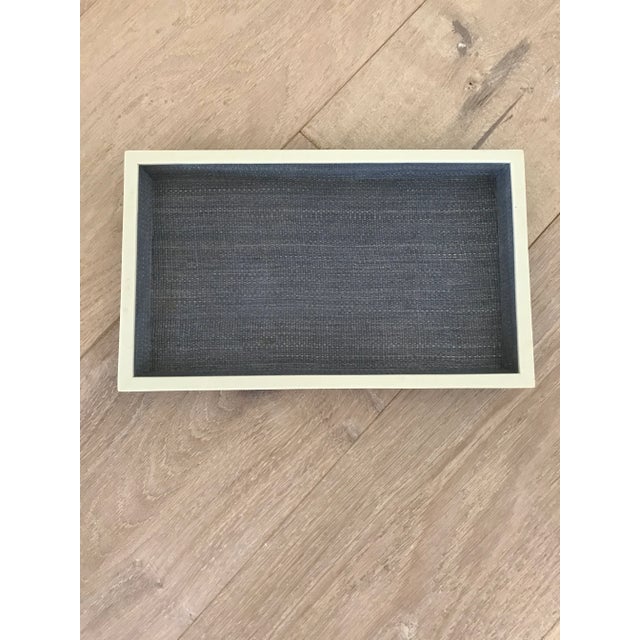 Made Goods Pigeon & Poodle Maranello Steel Blue/White Abaca Medium Tray For Sale - Image 4 of 9