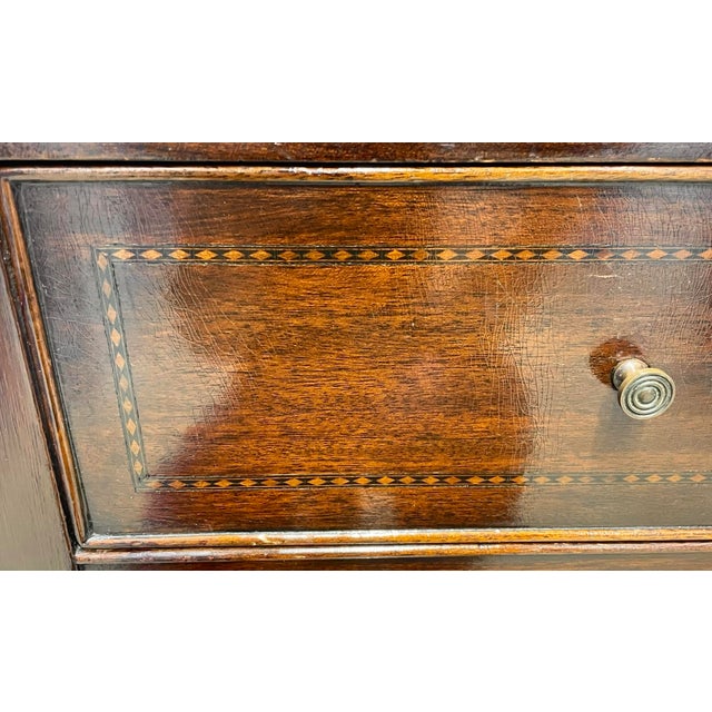 Wood Antique Mahogany Inlaid Writing Desk W/ Glass Top - Excellent Condition For Sale - Image 7 of 12