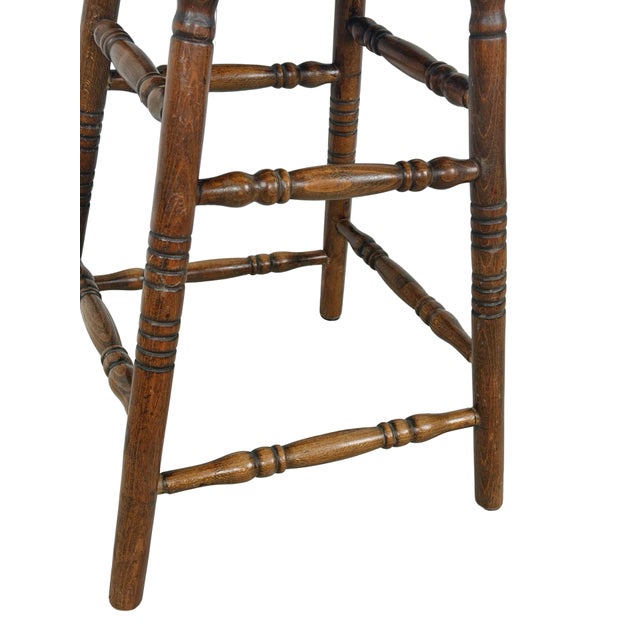 Antique Country Round Wooden Stool With Turned Legs and Stretchers For Sale - Image 11 of 18