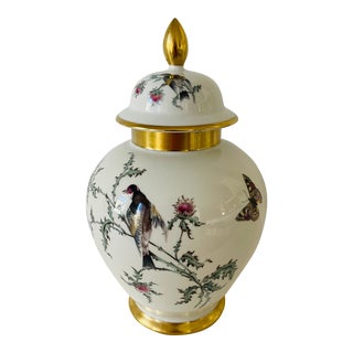 Boho Ginger Jar With Lid Flora Fauna Spitzmiller styleGerman Porcelain For Sale