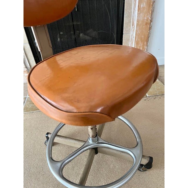 Vintage Drafting Stool Orange Leather Cramer Industrial Chic Chairish