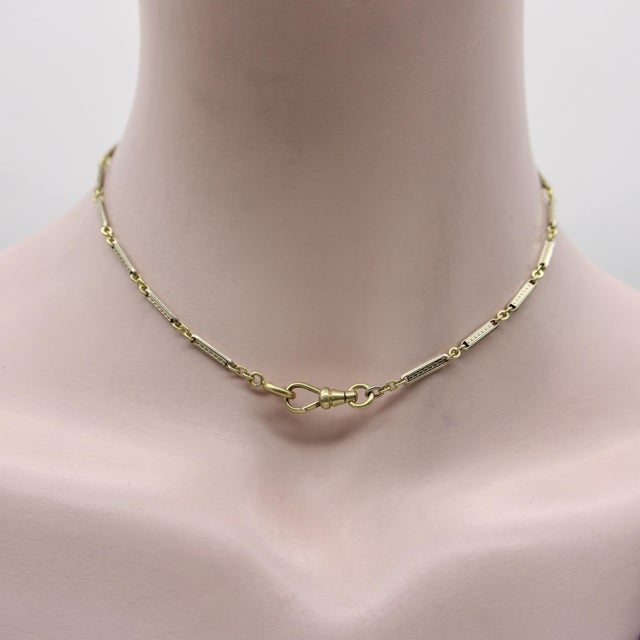 Metal 1920s Art Deco Gold Fill Bi-Colored Watch Chain With Dog Clip and Spring Ring For Sale - Image 7 of 8
