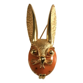 Maxim Rabbit Brooch Large Ears Gold Plated 1960s Vintage Pin For Sale